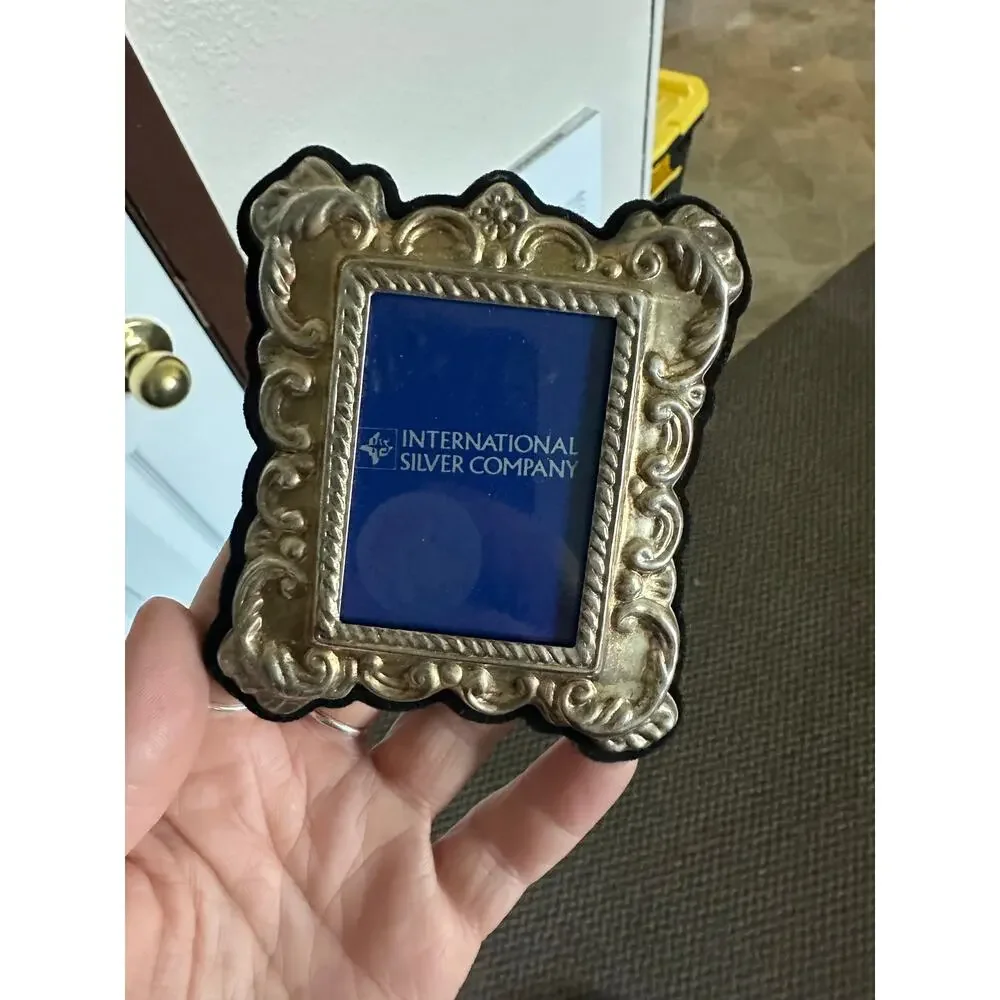 Mini ornate silver plated frame antique vintage baroque scrolling Victorian 2x3